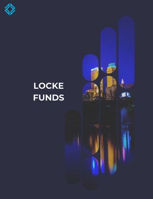 Locke Funds pamphlet cover showing night cityscape of Houston reflected on water